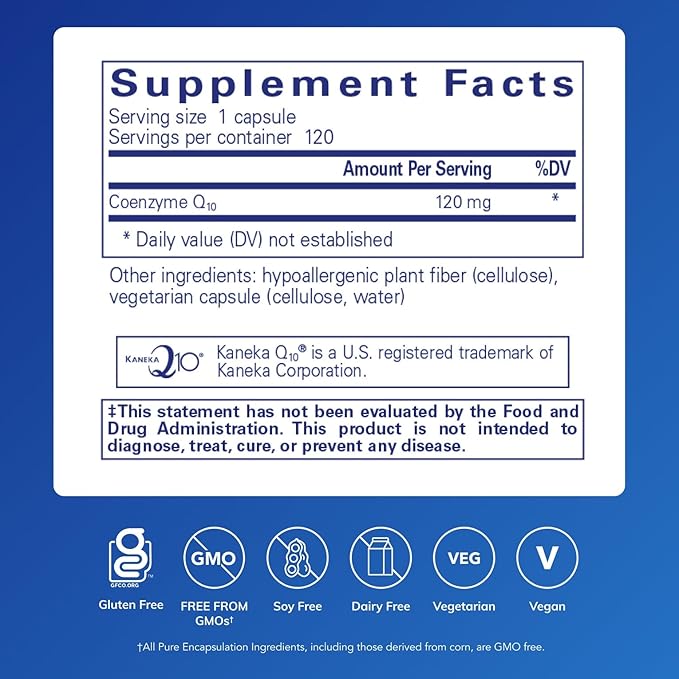 Pure Encapsulations CoQ10 120 mg - Coenzyme Q10 Supplement for Heart Health, Energy, Antioxidants, Brain & Memory Health - Cellular Health, Cognition & Cardiovascular Support* - 120 Capsules