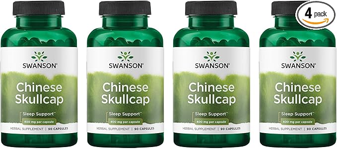 Swanson Chinese Skullcap - Herbal Supplement Promoting Relaxation & Sleep Support - Flavonoid Formula to Help Soothe Nerves - (90 Capsules, 400mg Each,) (4 Pack)