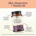 Zinc and Magnesium Supplement with Vitamin B6 | Women’s Hormone Balance, Menstrual Cycle & Immune Support | High Absorption Chelated Magnesium Glycinate with Zinc Picolinate and VIT B6 | 60 Ct