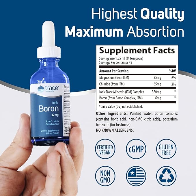 Trace Minerals Ionic Boron - Liquid Ionic Boron Supplement for Daily Health Support - Bone, Muscle & Connective Tissue Support - Healthy Mindset - Vegan & Gluten-Free - 2 fl oz (48 Servings)
