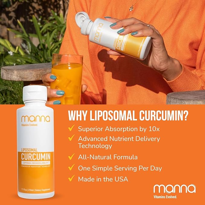 Manna Vitamins Evolved Liposomal Liquid Curcumin for Advanced Absorption Best Turmeric Supplement for Daily Joint & Immune Health Support - Vegan, Non-GMO, 95% Curcuminoids (1 Pack)