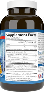 Carlson - Elite Omega-3 Plus D & K, 700 mg Omega-3s + D3 & K2, Function, Bone Health & Immune Support, Lemon, 180 Softgels