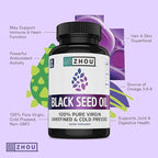 ZHOU Black Seed Oil & Capsules - Black Cumin Seed Oil Cold Pressed, Pure Unrefined Nigella Sativa, Premium Supplement for Health, Hair & Skin - 8 fl oz Bottle & 60 Capsules