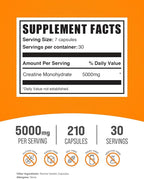 BulkSupplements.com Creatine Monohydrate Capsules - Micronized Creatine Monohydrate, Sports Nutrition - 7 Capsules per Serving, 5000mg, Gluten Free, 210 Count (Pack of 1)