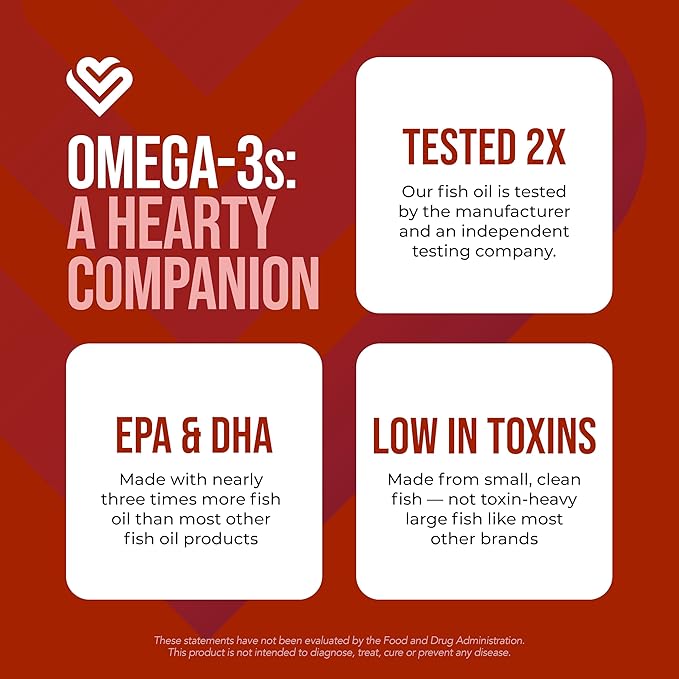 Heart Health Essential Omega III Fish Oil with Vitamin E – High EPA & DHA for Heart, Triglyceride & Blood Flow Support, Lemon Oil, Gluten-Free, Non-GMO, 60 Servings