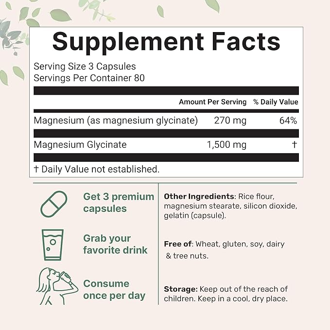 Triple Strength Magnesium Glycinate 1,500mg Per Serving, 240 Capsules | 500mg Per Capsule | Easily Absorbed Chelated Magnesium + Elemental Form | Healthy Muscle, Bones, & Mood Support | Non-GMO