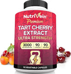 Nutrivein Premium Tart Cherry Capsules 3000mg: Ultra Strength Tart Cherry Extract Supplement for Post-Athletic Recovery, Detox, Rest, & Mobility