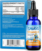 Smurfs Liquid Vitamin C for Kids Immune Support | High Strength Kids Vitamin C Drops | Ages 1 & Up | Vegan Non-GMO & No Artificial Flavors or Colors | No Added Sugar | Orange Flavor | 60 Servings