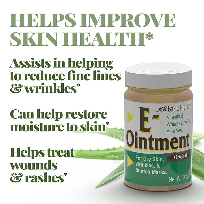 Basic Organics - Basic Brands - Vitamin E Ointment - 2 oz - Moisture Enhancing - Can Help Reduce Appearance of Scars, Stretch Marks, Fine Lines & Wrinkles - Pack of 3