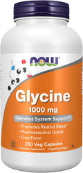 Now Supplements, Glycine 1,000 mg Free-Form, Neurotransmitter Support*, 250 Veg Capsules