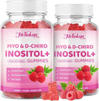Myo-Inositol & D-Chiro Inositol Gummies, Ideal 40:1 Ratio Supplement for Women with Vitamin D3 & B12 for Support Hormonal Balance & Wellness, Sugar Free, Raspberry, 60 Count