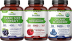 Zazzee Ultimate Anti Aging Antioxidant Bundle | Polyphenol Rich 10:1 Blueberry Extract and Super Concentrated Grape Seed with 20:1 Extra Strength Pomegranate Extract | Non-GMO Vegan & ISO Lab Tested