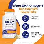 OmegaVia DHA 600 mg, Ultra Pure Omega-3 DHA Supplements for Brain and Eyes, DHA Prenatal Vitamins for Women, Burpless Fish Oil Omega 3, IFOS Tested, 120 Softgels