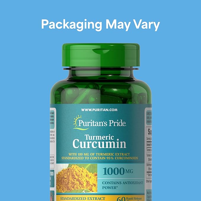 Puritan's Pride Turmeric Curcumin 1,000mg, Standarized to 95% Cucuminoids, Herbal Dietary Supplement for Antioxidant Health, 60 Radpid Release Capsules