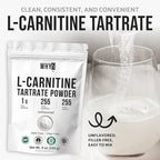 L-Carnitine Tartrate Powder Pure Unflavored Carnitine Supplement Amino Acid Powder L-Carnitine Tartrate Bulk Supply, 255g (9 oz)