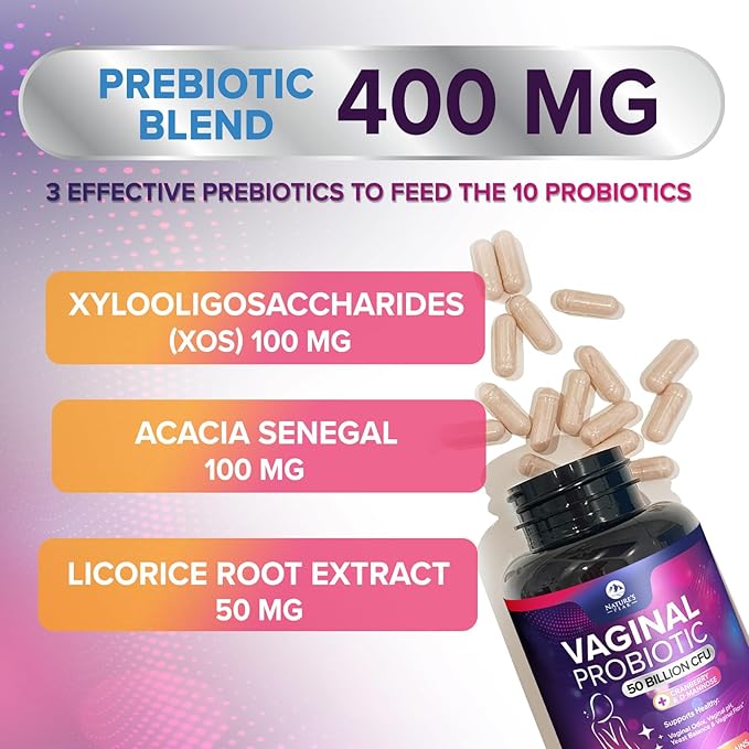 Vaginal Probiotics for Women pH Balance with Prebiotics - 50 Billion CFU - 10 Unique Feminine Strains, Cranberry & D-Mannose for Women's Probiotic Vag Health, Supplement Bottled in USA - 60 Capsules
