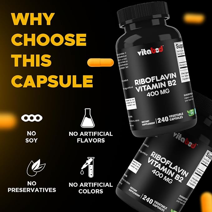Vitabod Vitamin B2 (Riboflavin) 400 mg 240 Vegetarian Capsules - Support Cellular Energy and Red Blood Cell Production