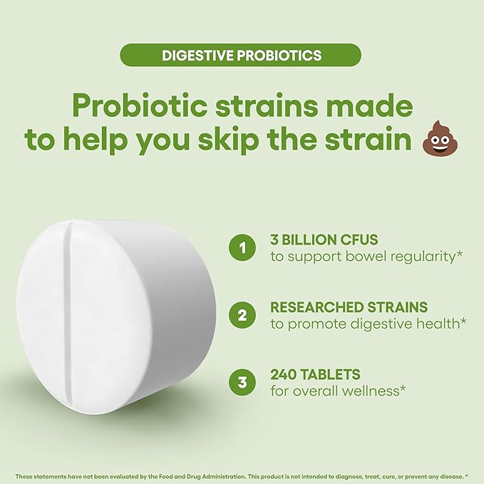 Natural Foundation Supplements Probiotics for Digestive Health Supports Bloating & Regularity Supplement 240 Tablets 3 Billion CFU (240, Digestive Probiotics)