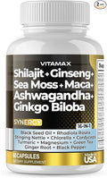 Vitamax Pure Himalayan Shilajit Supplement, Ashwagandha, Sea Moss, Rhodiola Rosea, Gingko Biloba - Fulvic Acid & Trace Mineral Capsules for Men and Women – Made in USA