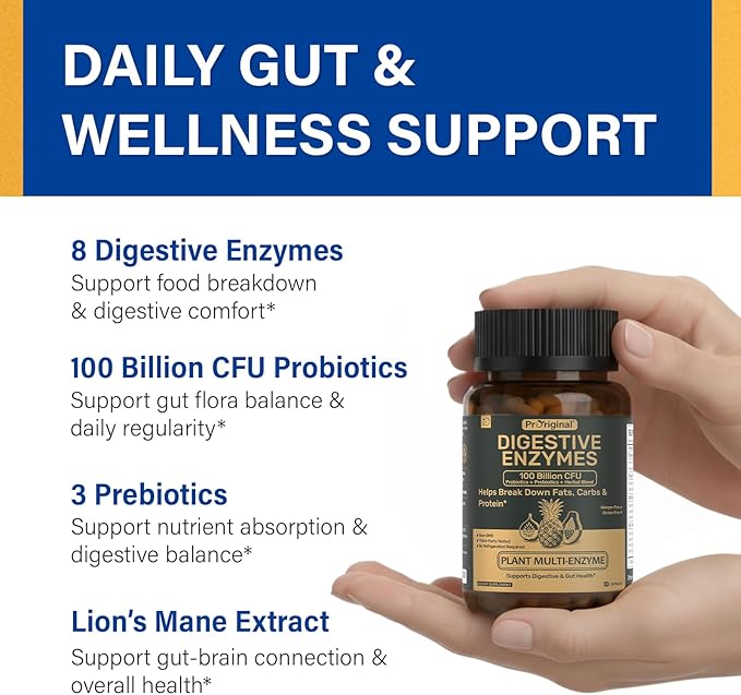 Digestive Enzymes Supplement with 100 Billion CFU Organic Probiotic & Prebiotic - Multi-Enzyme Formula for Women & Men - Supports Digestive & Gut Health, Aids Protein, Carb & Dairy Digestion, 180 Caps