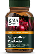 Gaia Herbs Ginger-Beet Postbiotic - Supplement for Gut & Heart Health Support* - Made with Fermented Beets & Ginger - Free from Dairy, Soy & Gluten - 60 Vegan Liquid Phyto-Caps (30 Servings)