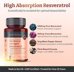 pureclinica Maximum Strength Resveratrol 1000mg x 360 Tablets - (4 Bottles of 90-12 Months Supply). 10 x Strength w/Black Pepper Extract