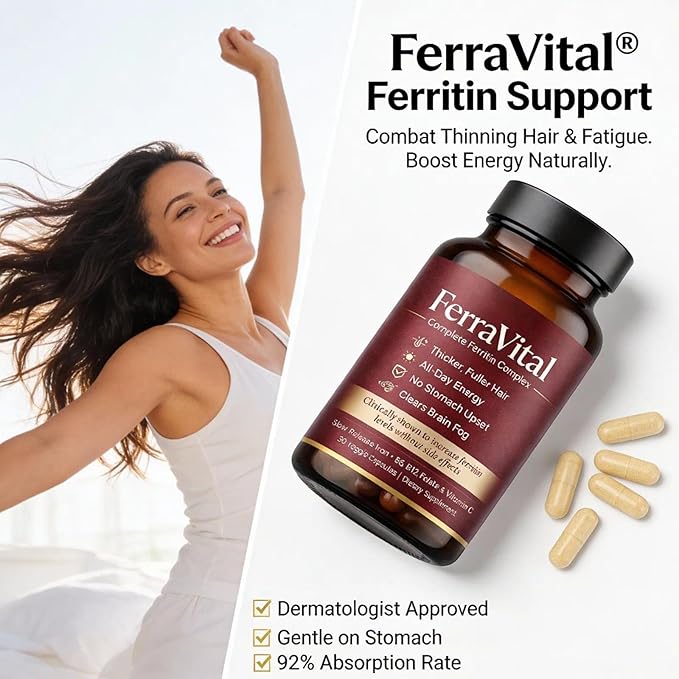 Ferritin Support Iron Supplement for Women – Supports Healthy Iron & Energy Levels – with Ferrous Glycine,Vitamin C, B12, B6, Folate, Zinc & Probiotics – 60 Capsules(1pc)
