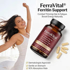 Ferritin Support Iron Supplement for Women – Supports Healthy Iron & Energy Levels – with Ferrous Glycine,Vitamin C, B12, B6, Folate, Zinc & Probiotics – 60 Capsules(1pc)