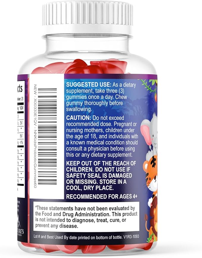 Probiotic for Kids - Natural Immune Support & Digestive Health Supplement - Nature's Daily Children's Probiotic Gummy for Ages 4+ Vegan, Gluten, Soy & Dairy Free - Berry Flavored - 60 Gummies