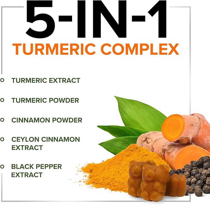 Turmeric Curcumin Supplement Gummies - 95% Curcuminoids with Turmeric Ginger, Black Pepper for Best Absorption, Nature's Vegan Joint Support, Non-GMO, Gluten Free, Tasty Cinnamon Flavor - 120 Gummies