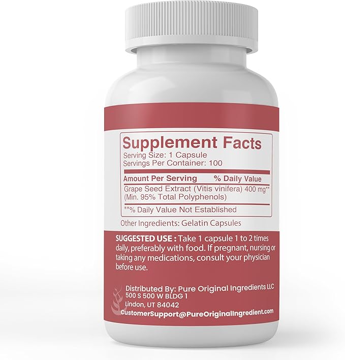PURE ORIGINAL INGREDIENTS Grape Seed Extract, Always Pure, No Additives Or Fillers, Lab Verified