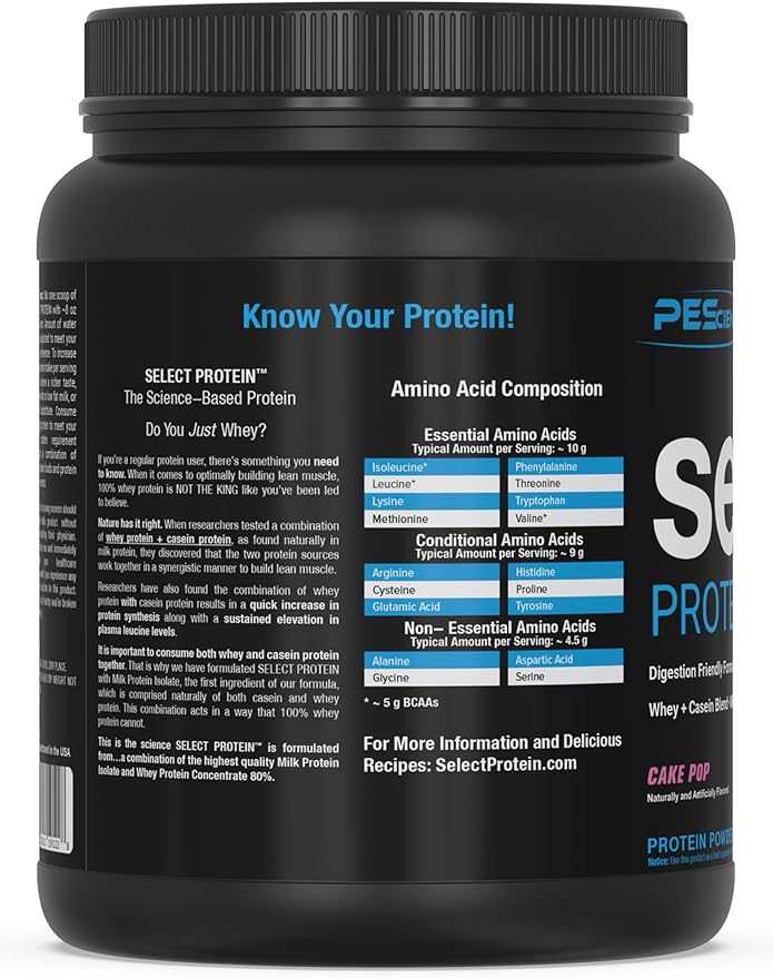 PEScience Select Protein Powder, Whey and Casein Blend, Lean Protein Powder for Women and Men, Low Calorie, Low Carb, Keto Friendly, Gluten Free, Cake Pop - 15 Servings