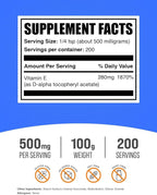 BulkSupplements.com Vitamin E 400 IU Powder - as D-Alpha Tocopherol, Nutritional Supplements - Gluten Free, 500mg per Serving, 100g (3.5 oz) (Pack of 1)