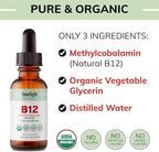USDA Organic Vitamin B12 Liquid Drops 5000 mcg, Methylcobalamin, Sublingual, Fast Absorption, Cellular Energy, Metabolism Support, Nervous System, Mental Focus, Vegan, Non-GMO, 2 fl oz, 60 Servings