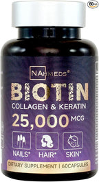 Biotin + Beauty Blend – 25,000 mcg Complex with Collagen, Keratin, MSM – Hair, Skin & Nail Support – Gluten-Free – GMP, ISO 22000, HACCP Certified – COA Available – 60 Capsules