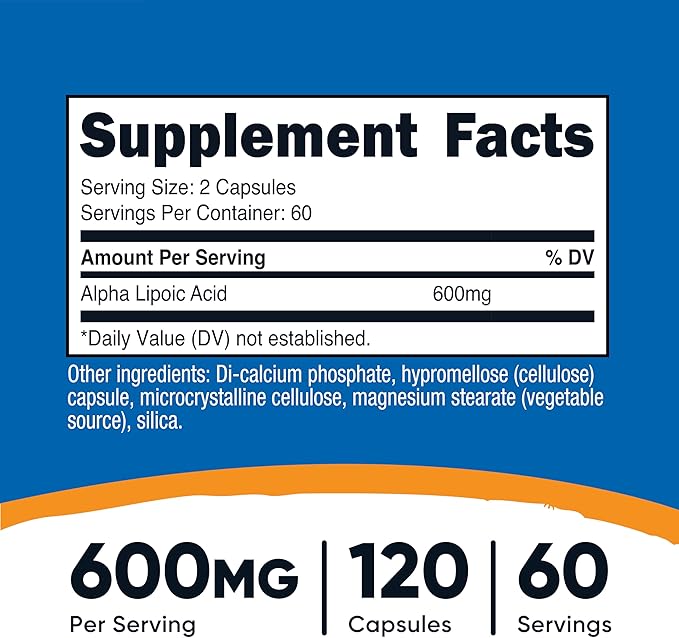 Nutricost Alpha Lipoic Acid 600mg Per Serving 120 Capsules, 60 Servings - Plant Based Caps, Non-GMO (Pack of 2)