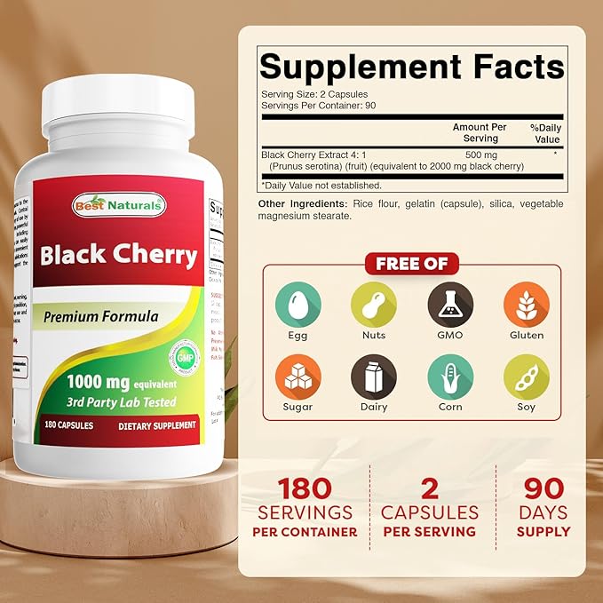 Best Naturals Black Cherry 1000 Mg Capsule, 180 Count
