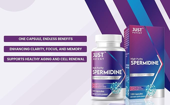 Just Potent High Purity (99%) Spermidine Supplement | 120 Capsules, 4 Months of Supply, 10mg per Capsule | Cell Renewal Support and Anti-Aging