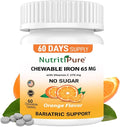 Chewable Carbonyl Iron 65mg with 270mg Vitamin C – Bariatric Friendly Tablet (Non-Gummy), Sugar-Free Orange Flavor - Iron Supplement – 60 Tablets (60 Day Supply)