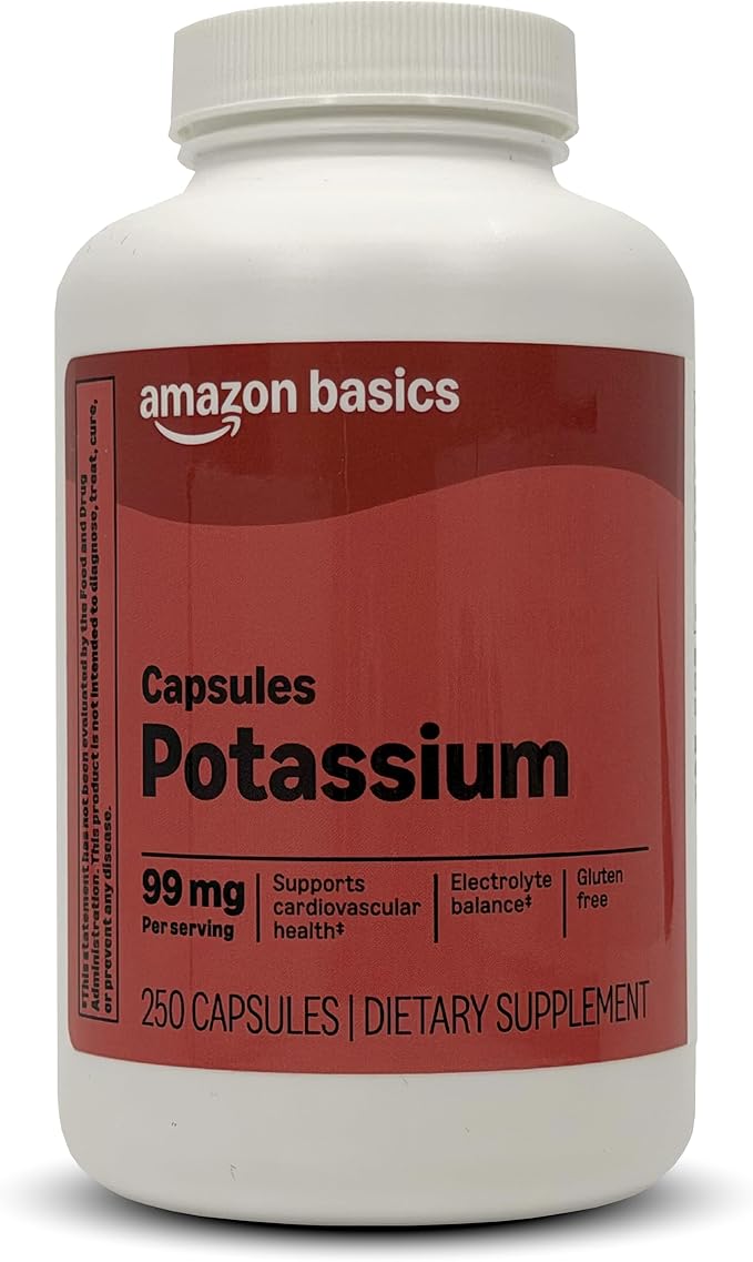Amazon Basics Potassium Heart Health Caplets, 99 mg 250 Count