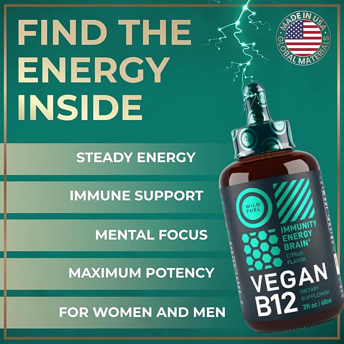Vegan Vitamin B12 Liquid Drops - Fast-Acting 5000 mcg Methylcobalamin B12 Sublingual Supplement - Energy, Memory and Mood Support - High-Potency One-Dropper Per Day - Natural Citrus Flavor - 2oz