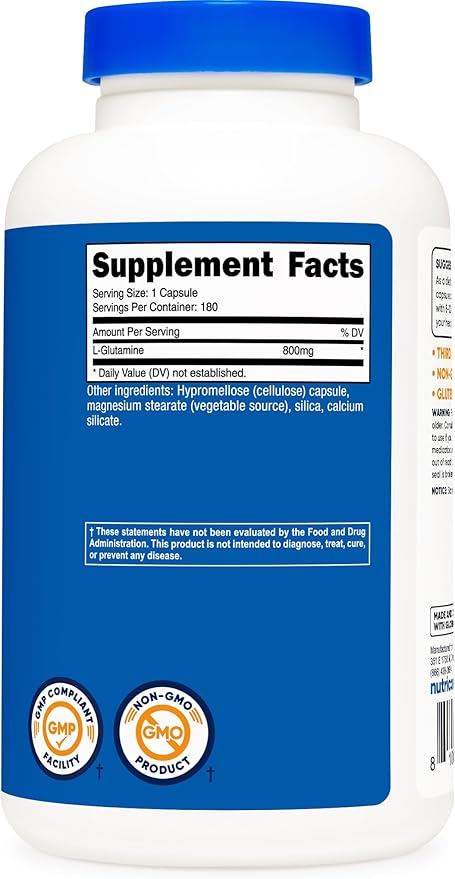 Nutricost L-Glutamine 800mg, 180 Capsules (2 Bottles)