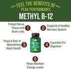 Methyl B12 Vitamin + Whole Food Blend of 25 Vegetables and Fruits for Max Absorption. Vegan Vitamin B12 Methylcobalamin - Methyl B-12 Supplement for Energy, Focus and Relief. 30 Day Supply Capsules