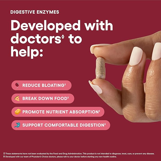 Physician's CHOICE Digestive Enzymes for Bloating & Digestion - 16 Enzymes with Organic Prebiotics & Probiotics for Gut & Digestive Health - Meal Time Discomfort Relief - Dual Action Support - 180 CT