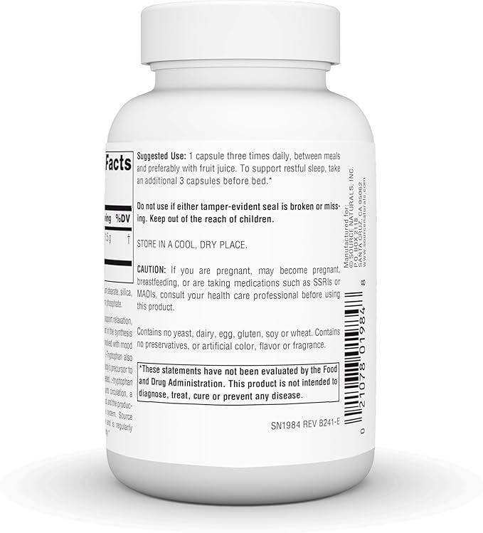 Source Naturals L-Tryptophan, for Mood, Relaxation, and Sleep*, 500mg - 60 Capsules