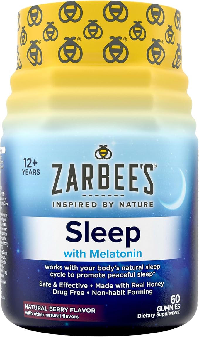Zarbee's Melatonin Gummies 3mg Sleep Supplement to Promote Peaceful Sleep, Natural Mixed Fruit Flavor, Adults Gummy Age 12 Up, 60 Count