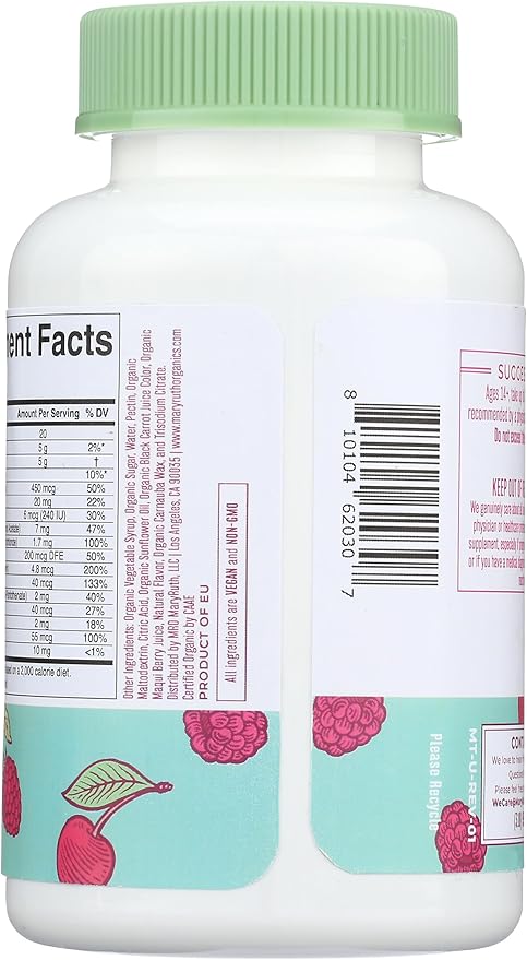 MARYRUTH'S Multivitamin Gummies for Women Ages 14+ | Immune Support | Hair & Skin Health | Reproductive Health | Vitamin A C D E B6 B12 Biotin Zinc Iodine | Organic | Vegan | Non-GMO | 60 Count