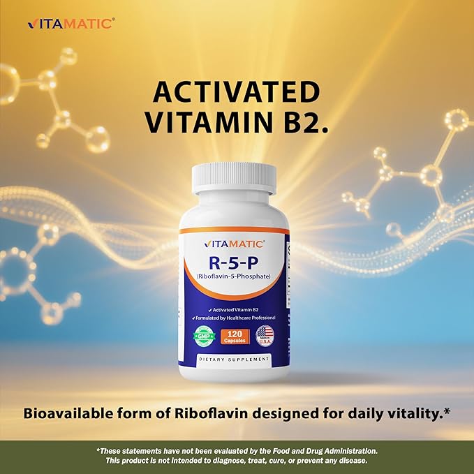 Vitamatic R-5-P Riboflavin-5-Phosphate (Vitamin B2) 50 mg | 120 Capsules | High Potency, Easy-to-Swallow Vegetarian Capsules (Pack of 2)
