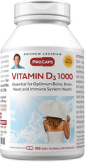 ANDREW LESSMAN Vitamin D3 1000 IU 360 Capsules - High Potency, Essential for Calcium Absorption, Supports Bone Health, Healthy Muscle Function, Immune System, More. Small Easy to Swallow Capsules