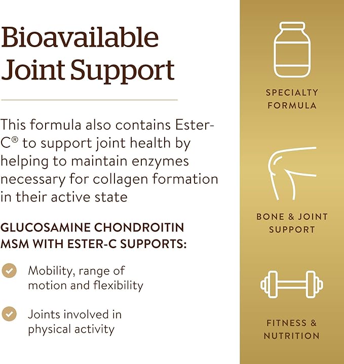 Solgar Extra Strength Glucosamine Chondroitin MSM w/Ester-C, 180 Tablets - Promotes Healthy Joints, Supports Comfortable Movement & Collagen Formation - Non-GMO, Gluten No, Dairy No - 60 Servings